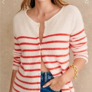 Sezane Gaspard Cardigan Ecru / Red - Size XL